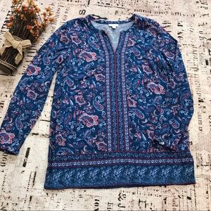 J JILL Paisley Tunic Top Boho Blue Popover Shirt